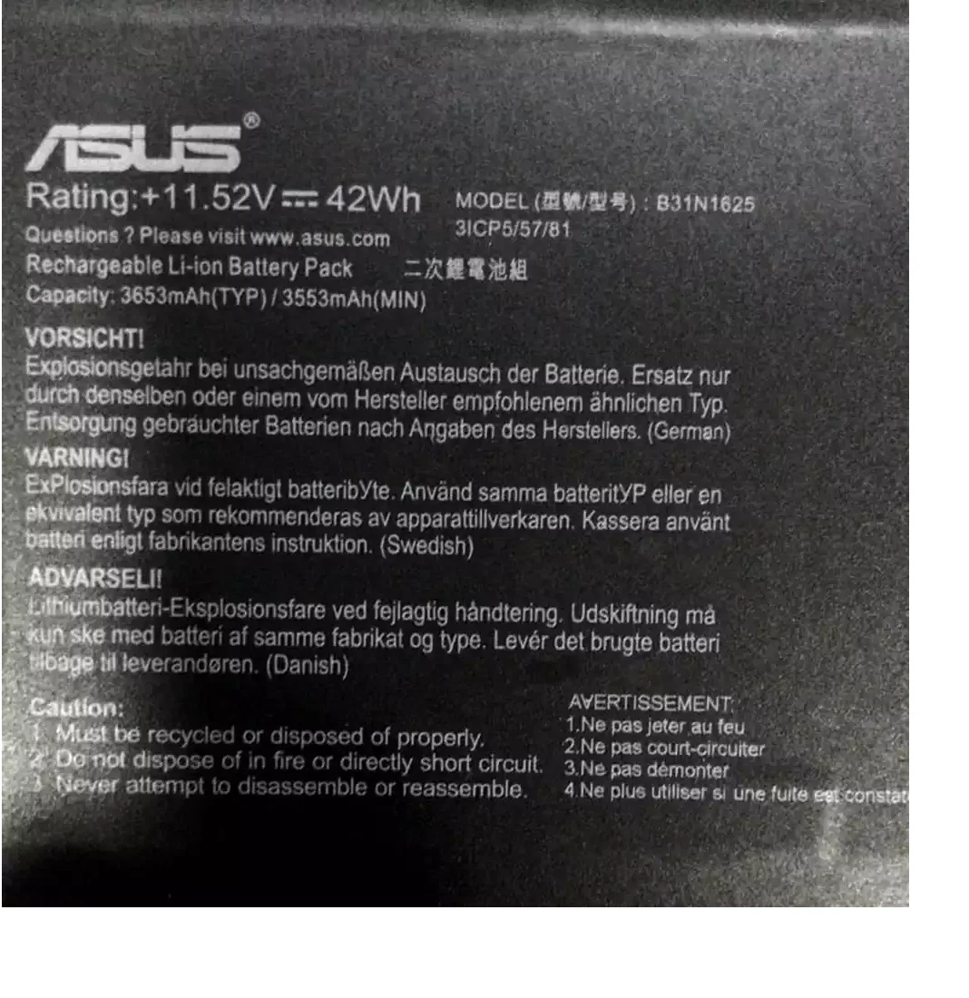 ASUS B31N1625 - B31N1625 Original Laptop Notebook Battery (1 Yr Warranty)