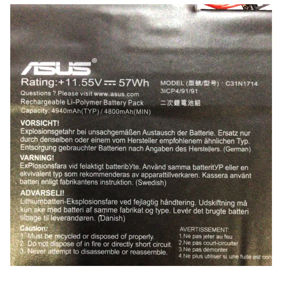 ASUS C31N1714 - C31N1714 Original Laptop Notebook Battery (1 Yr Warranty)